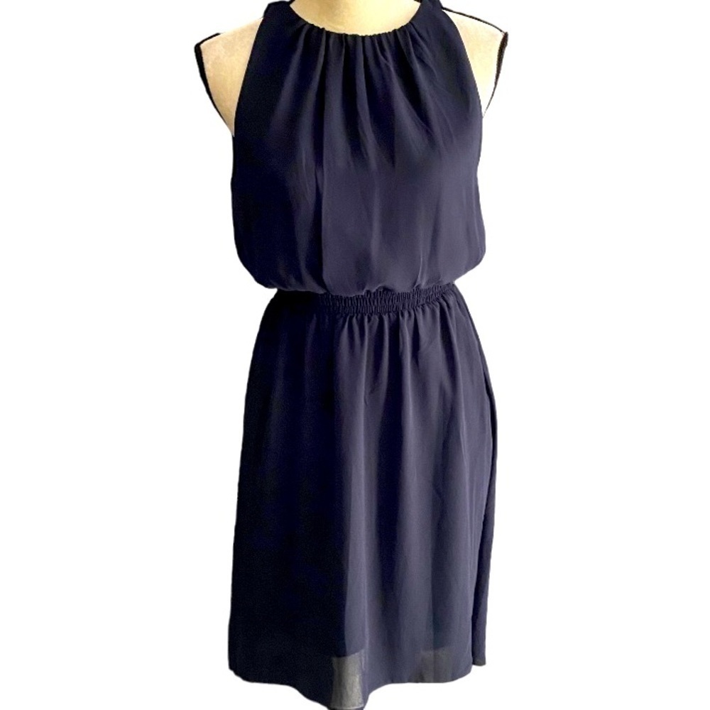 H&M-NAVY BLUE CHIFFON DRESS-SIZE 6